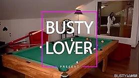 Anissa Kate's seductive foot play and shaved pussy on a billiard table