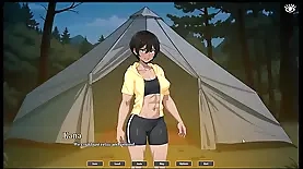 Sensual Japanese illustrations and outdoor sex in a tent with footjobs