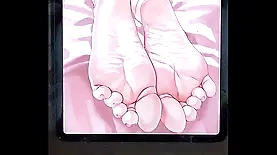 Marin Kitagawa's feet worshiped with cum in Hentai video