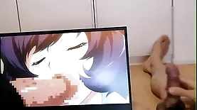 Anime lover masturbating with big dick while watching young Asian girl in Hentai