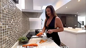 Ava Moore gets her pussy pounded by a big dick in the kitchen and facial cum
