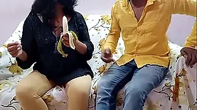 Indian beauty Rina Karki in a banana sex fetish video with Hindi audio