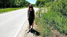 Unique dress leads to outdoor upskirt show and femdom dominance