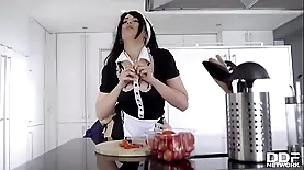 Katrina Moreno, a passionate Latina maid, uses her tongue and lips to pleasure her boss's penis in a rough and intense manner, creating a hardcore blowjob experience.