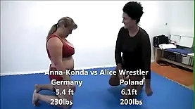 Anna Konda's masterful scissor hold over female bodybuilders and other female wrestlers