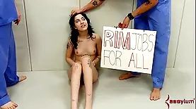 Group BDSM play with skilled rimming and deepthroat techniques