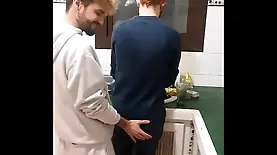 Blonde beauty sucks and fucks in the kitchen