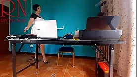 Vintage milf Regina Noir's nude office masturbation recorded by security camera